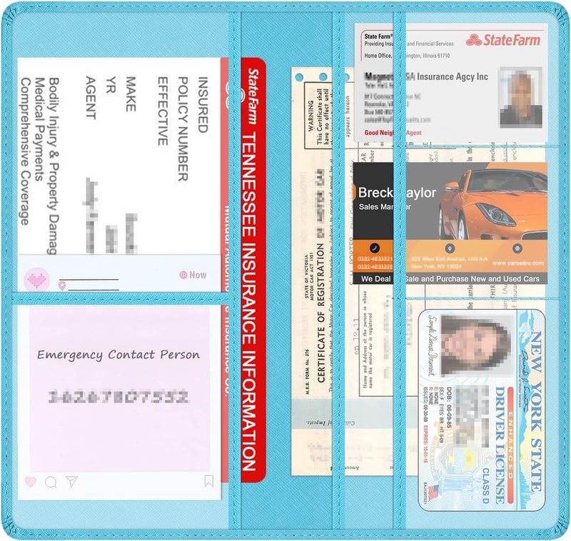 Techion Car Insurance and Registration Holder, 9.5 x 5 Inch PU Leather Vehicle Glove Box Organizer Wallet Case for Insurance Card, Driver License, Paperwork - Mint Green - Image 3